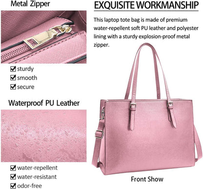 Laptop Bag for Women Waterproof Lightweight Leather 15.6 Inch Computer Tote Bag Business Office Briefcase Large Capacity Handbag Shoulder Bag Professional Office Work Bag