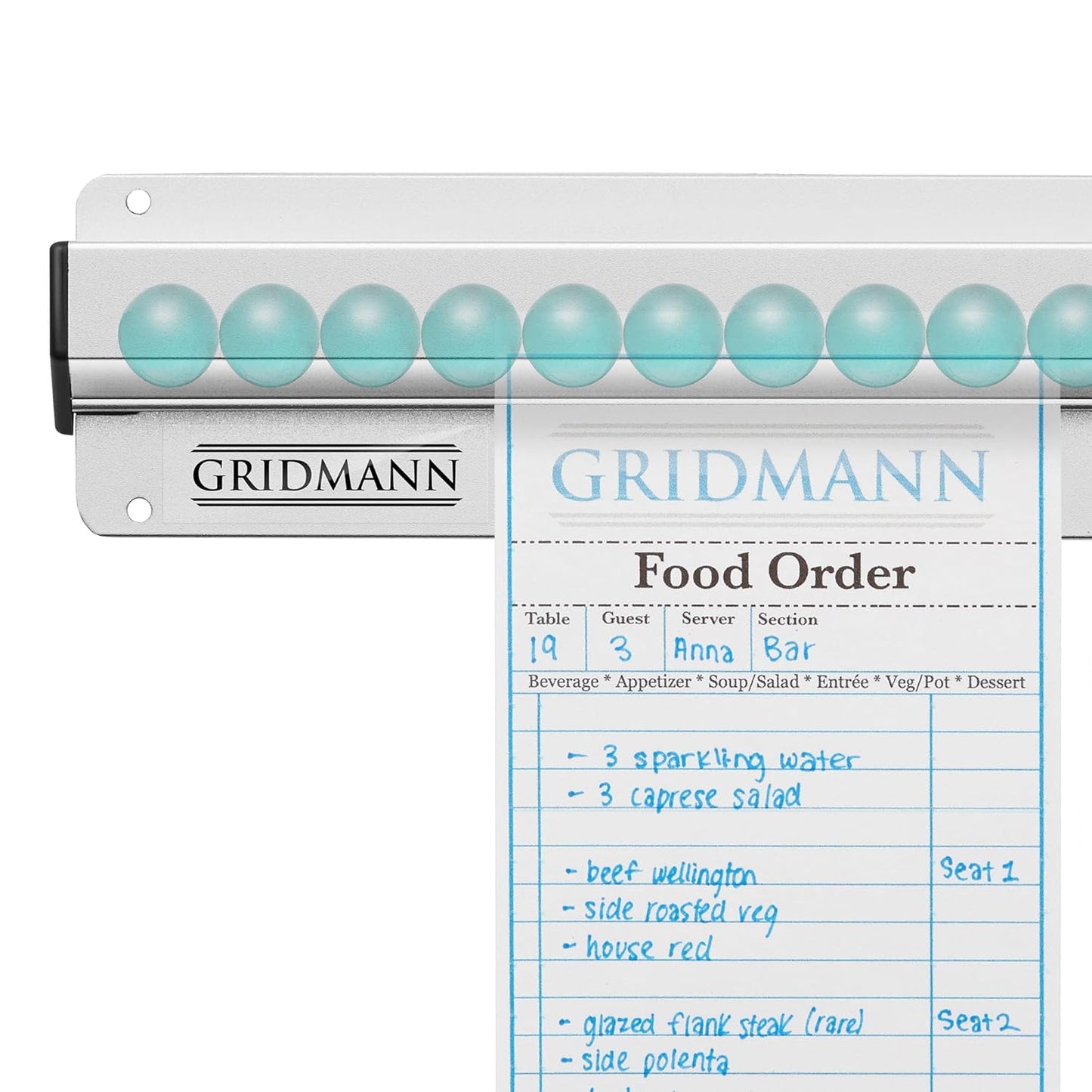 GRIDMANN 18-inch Slide Check Rack, Aluminum Restaurant Ticket Holder for Commercial Kitchen Food Orders
