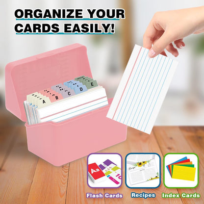 H4D 3x5 Index Card Holder with 100 Heavyweight Ruled Index Cards and 25 Plastic Dividers, Light Pink