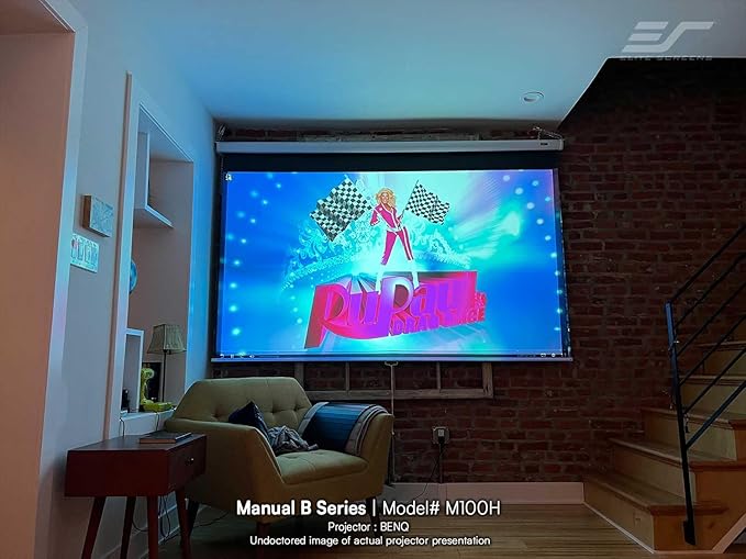 Elite Screens Manual Pull Down Projector Screen 110-INCH Home Movie Cinema Gaming Office Presentation, ISF Certified, Auto-Lock Mechanism, 4K / 8K 3D Ultra HDR HD Ready, M110H