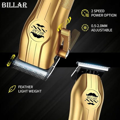BILLAR Professional Barber Clippers and Trimmer Set - Foil Shaver Professional Hair Clippers for Men, Mens Cordless Hair Clipper for Barbers Haircut Kit（Golden）