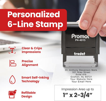 Promot Self Inking Stamp - Extra Large Wide Custom Stamp for Name, Address, Office, or Business Use - Up to 8-Line Personalized Rubber Stamp - Customizable Font & Ink Color - Personalized Name Stamp
