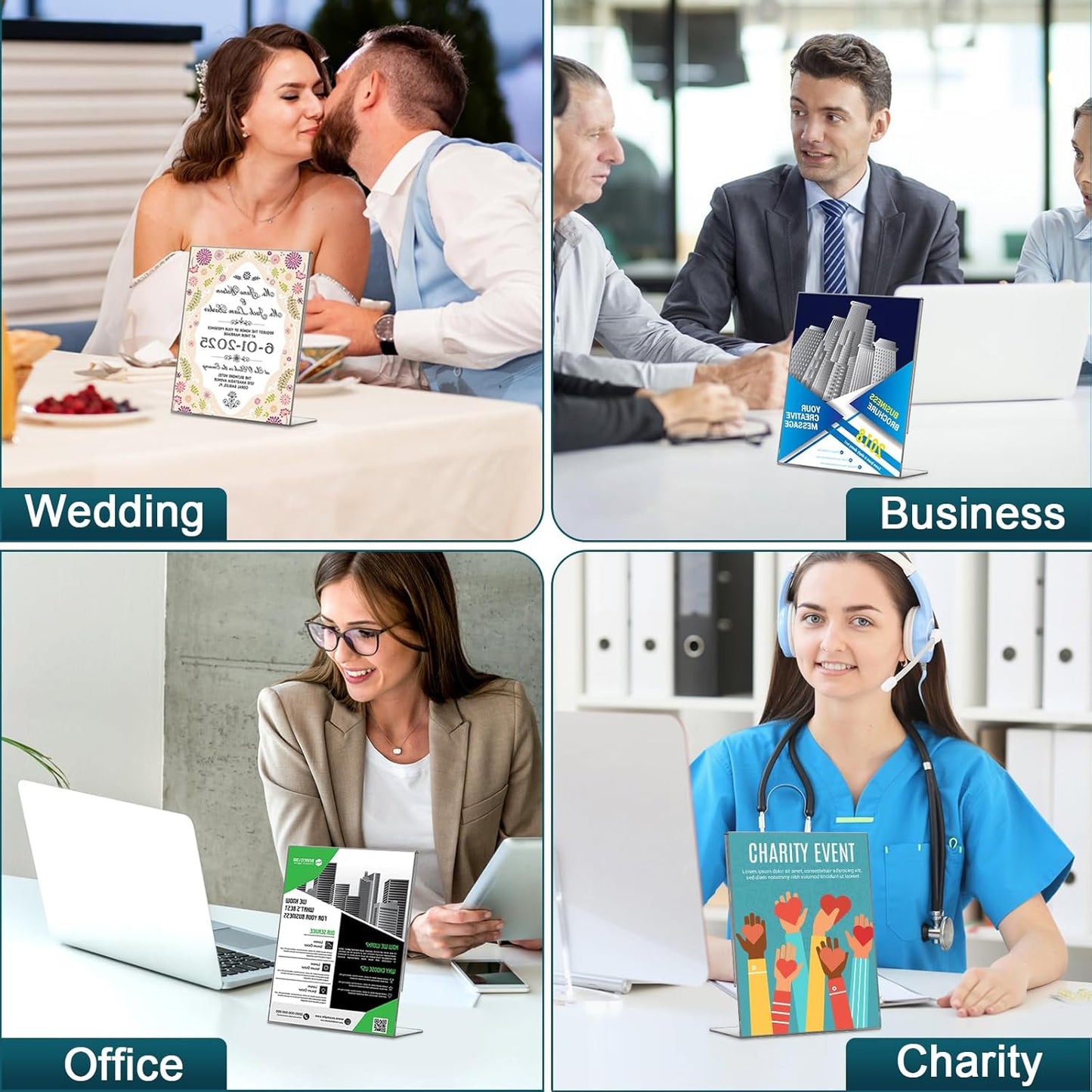 Acrylic Sign Holder 5x7 Inches, 16 Pack Clear Plastic Table Paper Display Stand, L-Shape Vertical Menu Holder Stand, Clear Picture Photo Flyer Display Stand for Restaurants, Store Show, Office Desktop