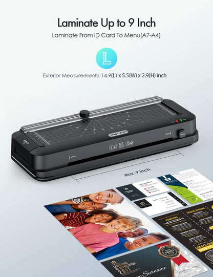 9-Inch Thermal Laminator Machine, 3-in-1 Laminator with Built-in Paper Trimmer, Hole Punch & Corner Rounder, 10 Laminating Pouches, Fast 3-Min Warm-Up, Jam-Free for Home, Office, School