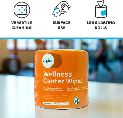Zogics Wellness Center Cleaning Wipes – Gym Wipes for Cleaning Surfaces and Equipment, Durable and Safe Pre-Saturated Wet Wipes (2,300 Count, 2 Rolls of 1,150 Wipes)