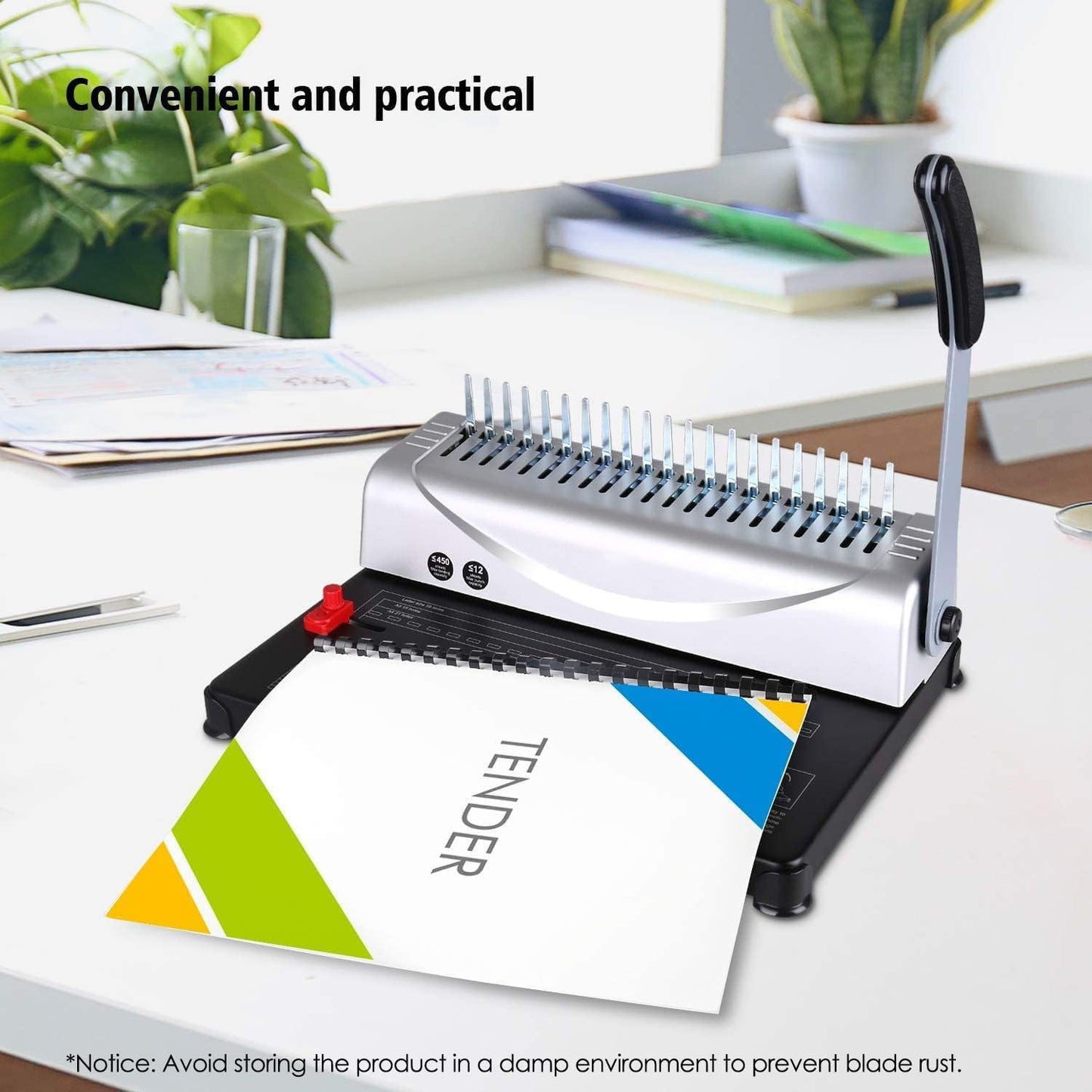 MAKEASY Binding Machine, 21-Hole, 450 Sheets, Comb Binding Machines with 1 Box Comb Bindings Spines, Comb Binder for Letter Size, A4, A5 Paper