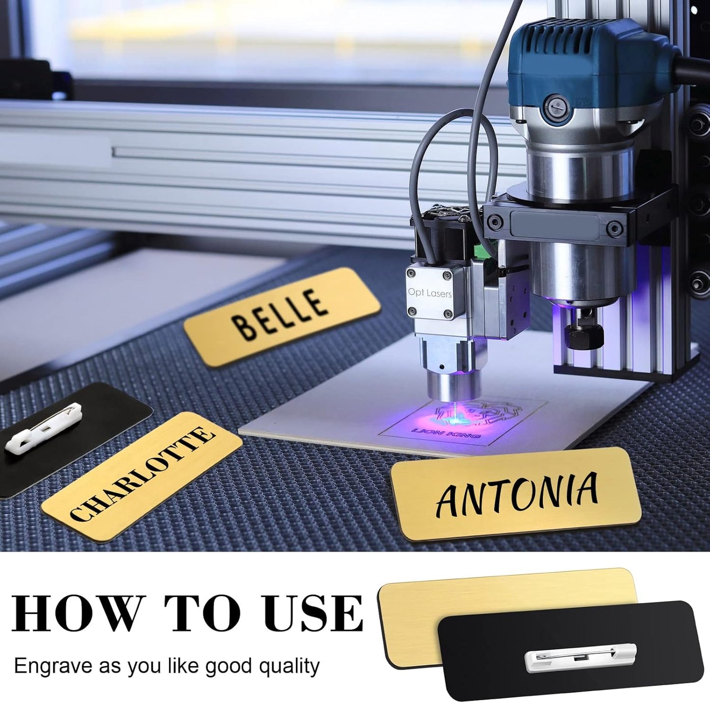 Breling 100 Pieces Name Tags with Pins 1 x 3 Inches Blank Name Tags Reusable ID Badge Holders with Clip for Office Workers Students Employee Custom(Gold)