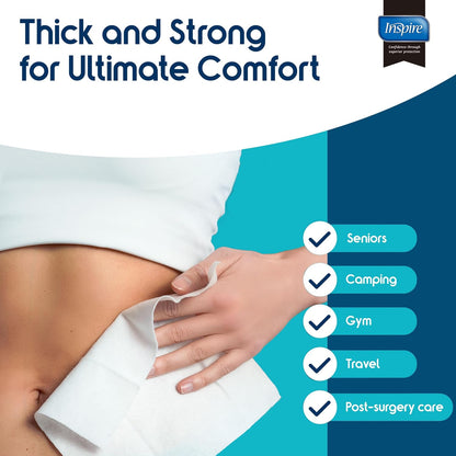 Inspire Thick Rinse Free Body Wipes, Extra Large Washcloths For Adults, Aloe Vera Enriched