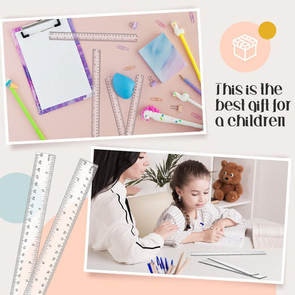 Fuutreo 100 Pack 12 Inch Rulers Bulk Plastic Clear Rulers for Classroom with Centimeters and Inches Drafting Measuring Tools for Back to School Student Classroom Office