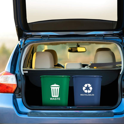 Acrimet Wastebasket Bin for Recycling and Waste, 6.75 Gallon/ 27 Quart/ 24 Liter (Plastic) (Green and Blue) (Set of 2)