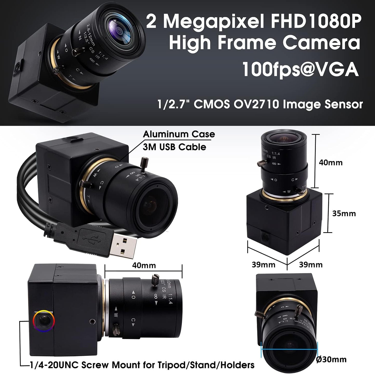 SVPRO 1080P HD Webcam with Zoom Lens 2.8-12mm Manual Focus Camera 30fps/60fps/100pfs High Definition USB Camera UVC Free Drive for PC & Laptop