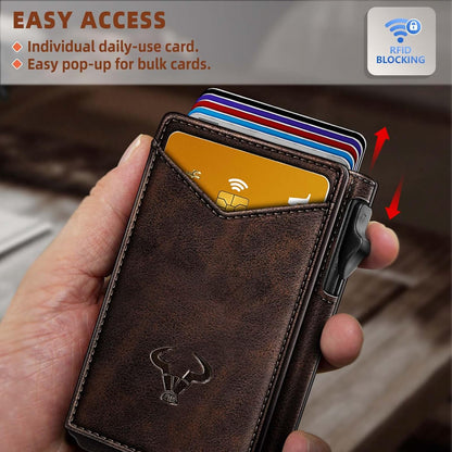BULLIANT Men Wallet,Money Clip Wallet Slim For Gift Men 9Cards-Metal Credit Card Case in Magnetic Leather Flip