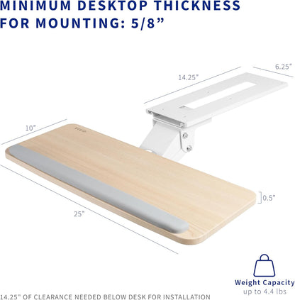 VIVO Adjustable Computer Keyboard and Mouse Platform Tray Ergonomic Under Table Desk Mount Drawer Underdesk Shelf, Light Wood, MOUNT-KB03C