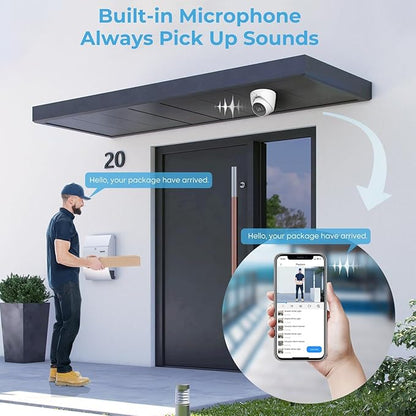8MP IP Camera, DMSS/SmartPSS Lite, 4K PoE Turret Outdoor Starlight Camera with Mic Audio, Human/Vehicle Detection, IVS, Intrusion Tripwire Alarm, 2.8mm 125°Wide Angle, Metal IP67, H265+, 256GB