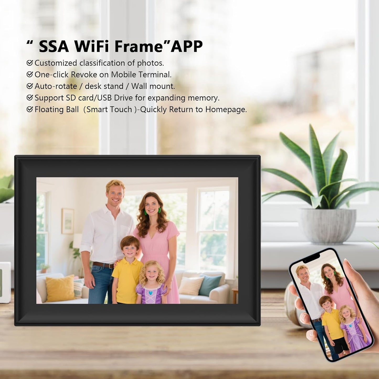 SSAWiFiFRAME Digital Picture Frame 10.1 inch Photo Frame with 50 Photos /200MB Video Sharing via Free APP 32 GB HD IPS Touchscreen, Gift for Grandparents, Parents (Birthday Christmas)