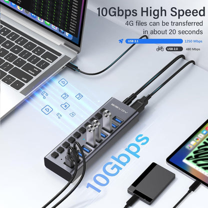 ACASIS Powered USB Hub,10 Ports USB 3.1 Hub with 10Gbps Data Speed, Individual On/Off Switches, 12V4A 48W Power Adapter, USB Hub 3.1 Powered for MacBook, Mac Pro/Mini, Surface Pro Laptop/PC