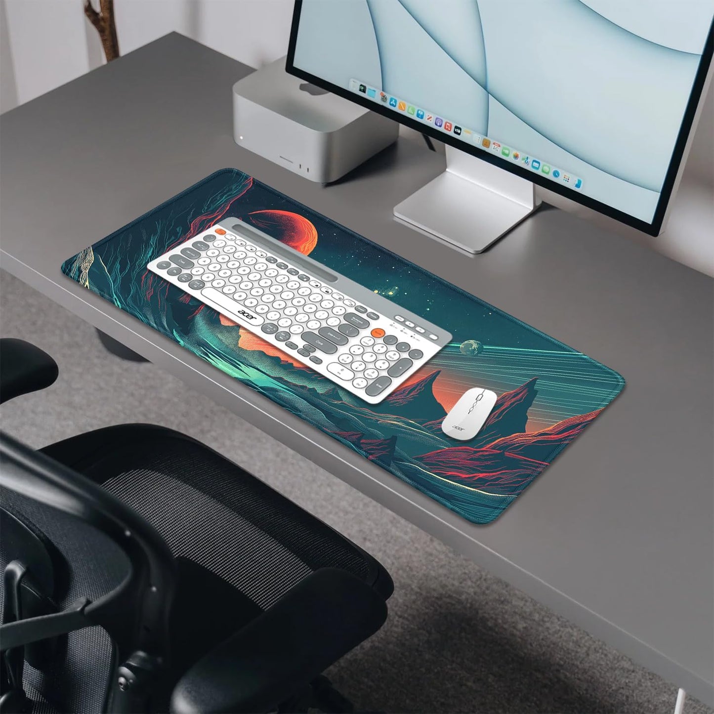 Sci Fi Space Planet Mouse Pad,Extended Mousepad Desk Pad with Stitched Edges,Non-Slip Waterproof Rubber Base Mouse Mat for Office Computer Keyboard Laptop Home(27.5x11.8 in)