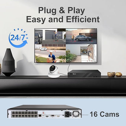 Anpviz 16CH PoE Security Camera System with AI Human/Vehicle Detection,16pcs Wired 5MP IP Cameras with Mic, Smart Dual Light Color Night Vision, True WDR,4K 16CH NVR with 4TB HDD for 24/7 Recording