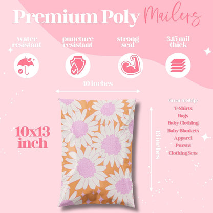 10x13 Designer Poly Mailer 100 Pack Heavy Duty Waterproof Self Seal Shipping Bags for Small Business Large Mailing Envelopes Bulk Tear Resistant Cute Packaging Pink Blooms Flowers