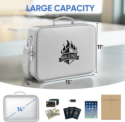 BALEINE Fireproof Document Box with Lock, Portable Fireproof Document Bag Waterproof Fire Proof File Boxes for Documents, File Organizer Box for Important Paperwork (Silver, 15''x11''x4'')