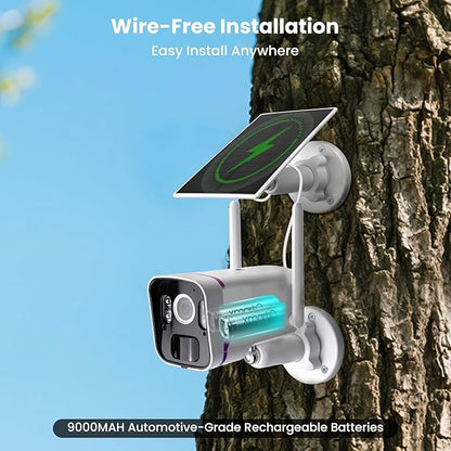 xmartO Solar Security Cameras Wireless Outdoor, WiFi6 NVR with 64GB Micro SD Card, 4 PCs 4MP QHD Home Security Camera System with 10CH Expandable NVR, 120 Days Local Storage, All-Weather Solar Charge