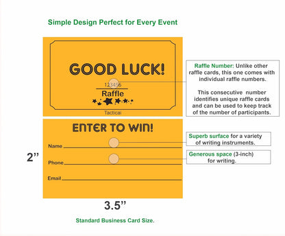 Tacticai 250 Raffle Tickets, Orange (1 of 8 Colors), Raffle Cards, Entry Form with Name, Phone & Email for Events, Fundraiser & Prizes