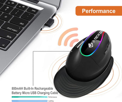 J-Tech Digital Ergonomic Mouse with Wireless Connection, Removable Palm Rest, Thumb Buttons, Rechargeable Battery, 800 DPI, Compatible with Windows and MAC OS