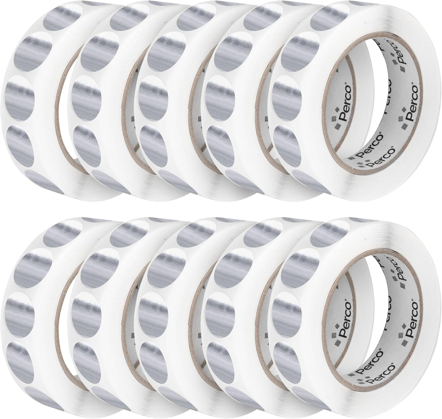 Perco Metallic Silver 1-Inch Perforated Circle Dot Sticker Labels — 10 Rolls, 10,000 Round Stickers — with Permanent Adhesive for Awards, Invitations, Events, Gift Packaging, Crafting — Made in USA