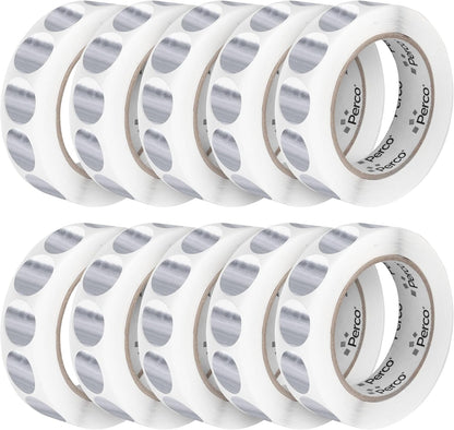 Perco Metallic Silver 1-Inch Perforated Circle Dot Sticker Labels — 10 Rolls, 10,000 Round Stickers — with Permanent Adhesive for Awards, Invitations, Events, Gift Packaging, Crafting — Made in USA