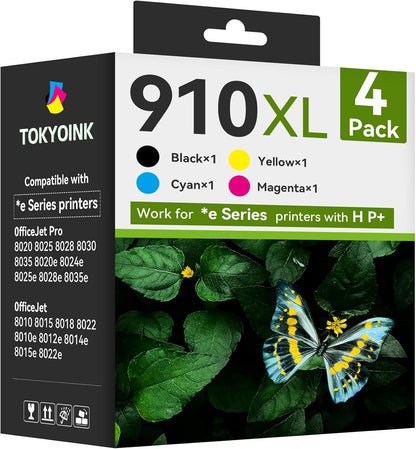 910XL Replacement for HP 910XL Ink Cartridges for HP Printers HP910 HP910XL 910 Ink Work for Office Jet Pro 8010 8010e 8015e 8020 8020e 8022e 8025 8025e 8028e 8030 8035e Black and Color - 4 Pack