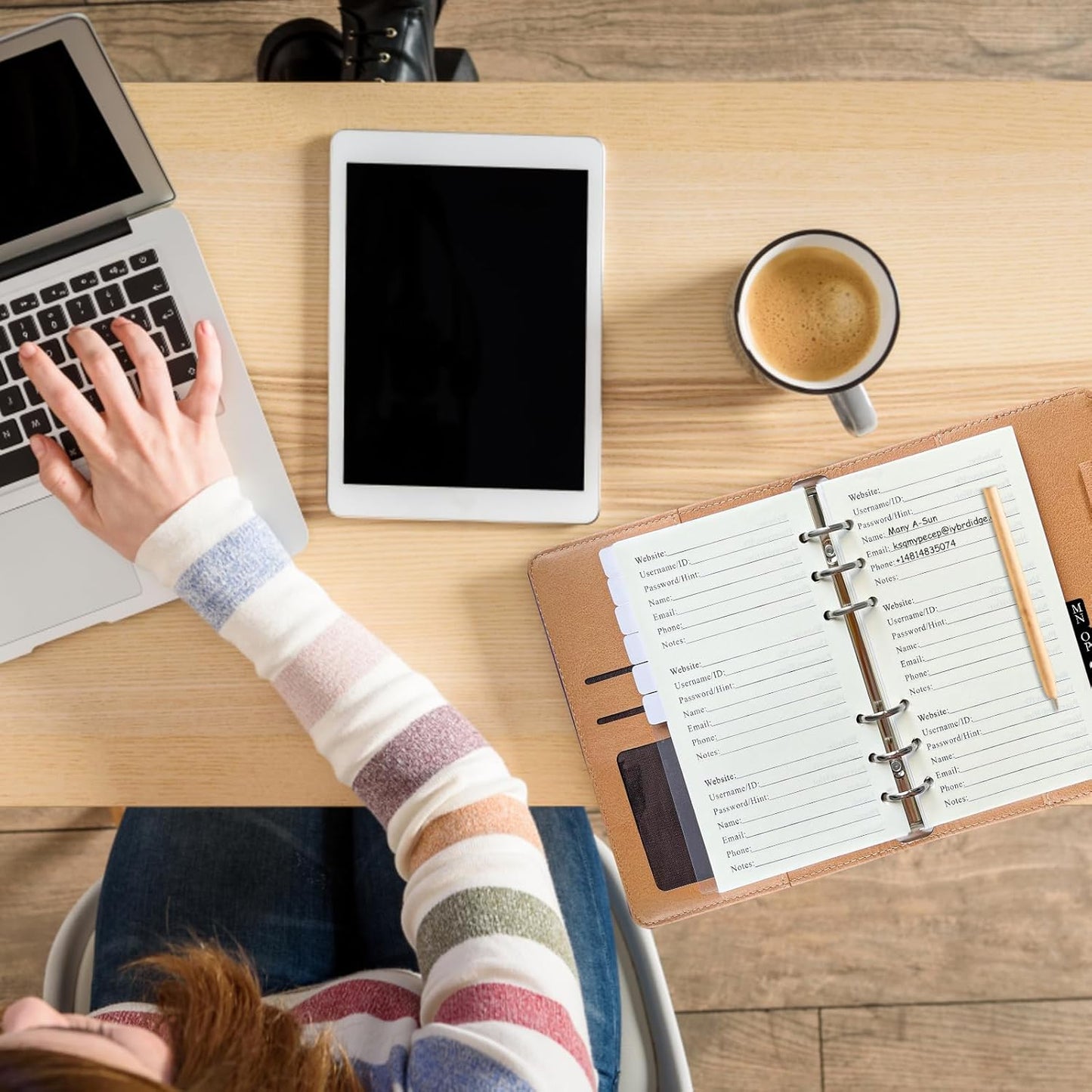 Refillable Password Book with Alphabetical Tabs & Lock, 7.5x5.5in, Hardcover Password Keeper Book of Internet Website, Password Notebook & Organizer for Home Office, w/Pockets, Purple