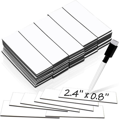 50 Pack Dry Erase Magnetic Labels White Reusable Write On Magnets Sticker, Magnetic Blank Writable Erasable Cards Name Tags for White Board, Garage, Classroom, Home, Office, 2.4'' x 0.8''