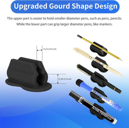 Adhesive Pen Pencil Holder for Desk Wall, 12PCS Marker Holder for Whiteboard Silicone Pen Holder for Clipboard Office Essentials Teacher Supplies (12PCS Black)