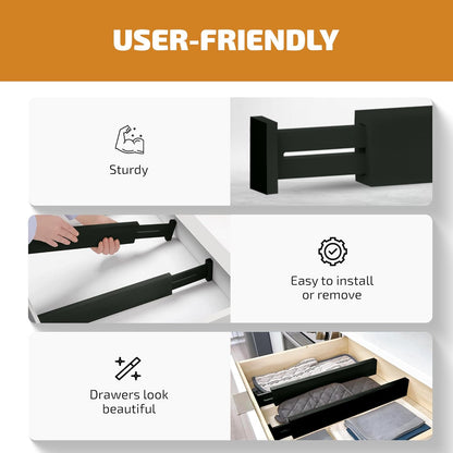 Bambüsi 4 Pack Drawer Divider - Bamboo 2.6" High, 12.5-17" Adjustable Drawer Organizers for Clothes, Expandable Dresser Separators in Bedroom/Bathroom/Kitchen/Office Organization and Storage (Black)