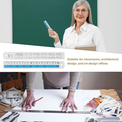 HARFINGTON 4pcs Metal Straight Ruler 20cm Metric SAE Aluminum Alloy Measuring Rulers Scale Tools with Hole for Measure Study Reading Classroom Office, Blue