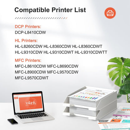 v4ink TN-433 TN-431 Compatible Toner Cartridge Replacement for Brother TN433 TN431 TN433BK to use with Mfc-L8900Cdw Mfc-L8610Cdw Hl-L8260Cdw Hl-L8360Cdw Hl-L8360Cdwt Hl-L9310CDW (Color Set)
