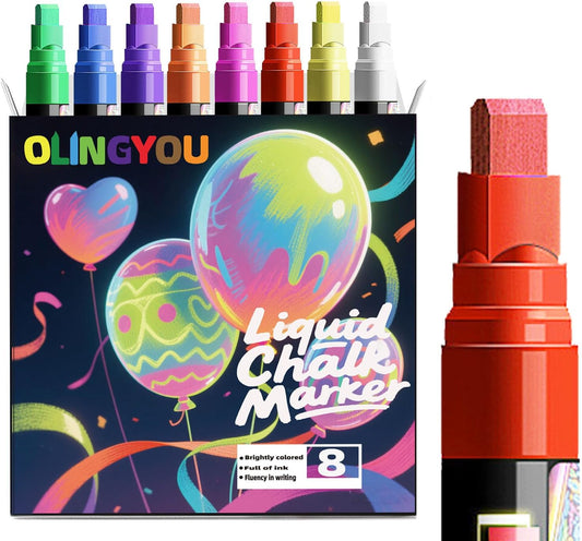 Window Chalk Markers for Cars Glass Washable, 8 Colors Liquid Chalk Marker Pens with 7mm 2 in 1 Nib Wide Tips, Big Chalkboard Markers Car Window pens