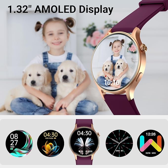 Fitpolo Smart Watch for Women,1.3" AMOLED Touchscreen Fitness Tracker, Make/Answer Calls, Heart Rate SpO2 Monitor,IP68 Waterproof,Sleep Activity Tracking Smartwatch for Android Phones iPhone (Purple)