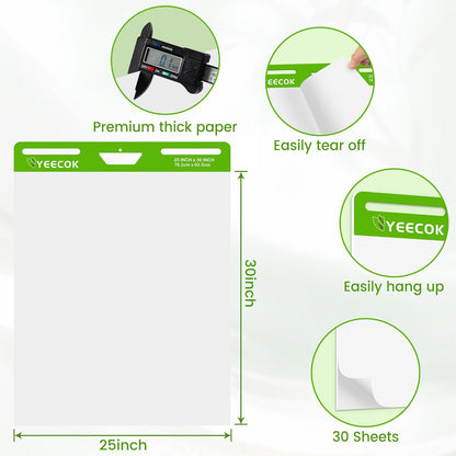 Sticky Easel Pad 25 in x 30 in, 30 Sheets/Pad, 4 Pads/Pack, Sticky Flip Chart Paper for Teachers, Super Sticking Power & Bleed-Resistant