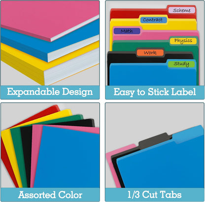 Two Tone Color File Folder 8.5 x 11 Inch,100 Packs Yellow File Folders,1/3 Cut Tab File Folder Letter Size, Assorted Colors,Manila File Folders for Office,School and Home,Organization