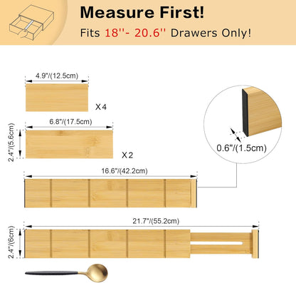 Utoplike Kitchen Drawer Divider with Inserts, Bamboo Drawers Organizer Adjustable, 4 pcs Large Expandable Wood Socks Drawer Organization for Dresser, Office, Spring Loaded