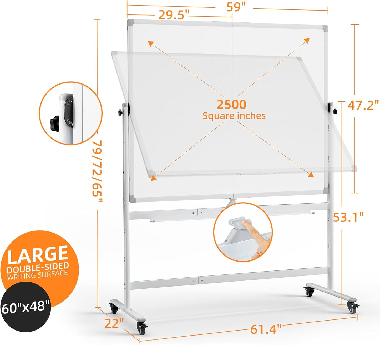 Rolling Whiteboard, 48"x60" White Board with Stands Movable Dry Erase Board on Wheels, Large Double Sided Standing Whiteboard for Office School Classroom Presentation Supplies, Pearl White