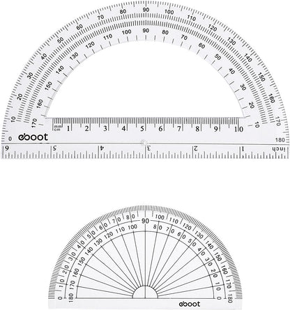 EBOOT 2 Pcs Plastic Protractor Clear 180 Degrees Transparent Protractor for Geometry, 4 Inch and 6 Inch