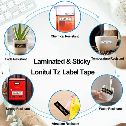 18mm Ptouch Tape Tze-241 344 941 Replacement for Brother Label Maker Tape 18mm 0.7 Laminated White/Black/Silver, TZe 18 mm Compatible with Brother Ptouch PT-D400 PT-D410 PT-D460BT PT-P710BT