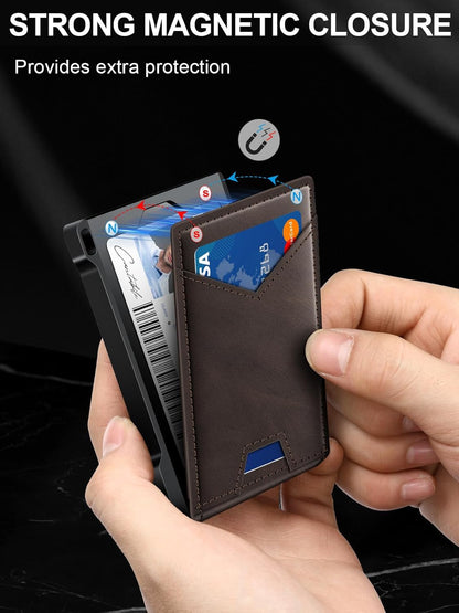 Wallet for Men RFID Wallet with 2 ID Windows & Money Clip, Slim Pop Up Card Holder for 10-12 Cards, Bifold Minimalist Smart Wallet for Front Pocket, Compact Metal Credit Card Holder, Gifts for Men
