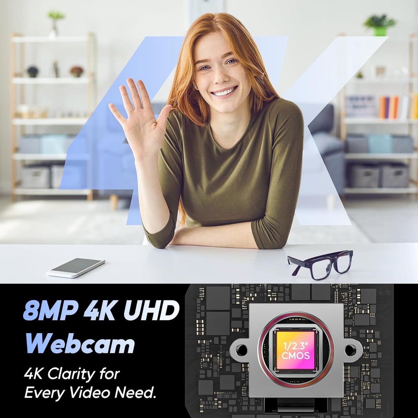 Nisheng 4K Webcam, AutoFocus USB Camera with Dual AI Noise-Cancelling Mics, 4K Webcam for PC with Privacy Cover, Plug & Play Web Camera for Zoom/Teams/Meet/Xbox/OBS