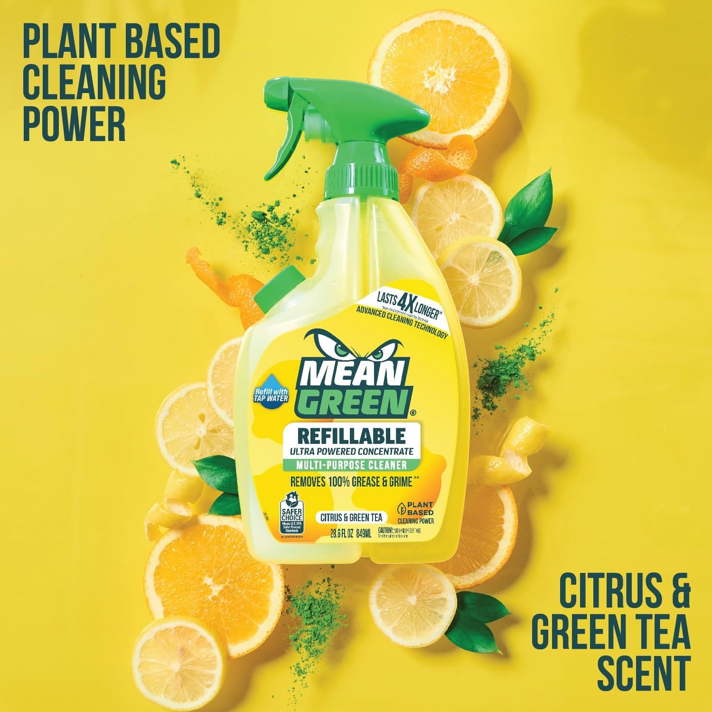Mean Green Refillable Ultra Powered CONCENTRATE Multi Purpose Cleaner, Citrus & Green Tea, 14.3 fl oz