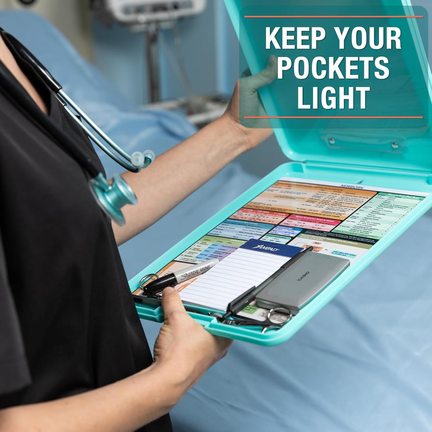 Tribe RN Nursing Clipboard with Storage - Medical Clipboard Nursing Essentials for Nurses and Nursing Students School Supplies with Quick Access Reference Guide (Mint)