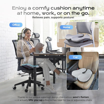 Seat Cushion for Tailbone Pain Relief X-Large,Ergonomic Office Chair Cushions for Butt Hip Lower Back & Sciatica Pain Relief Pillow,Pressure Relief Seat Cushion for Long Sitting, Car & Plane (Grey)