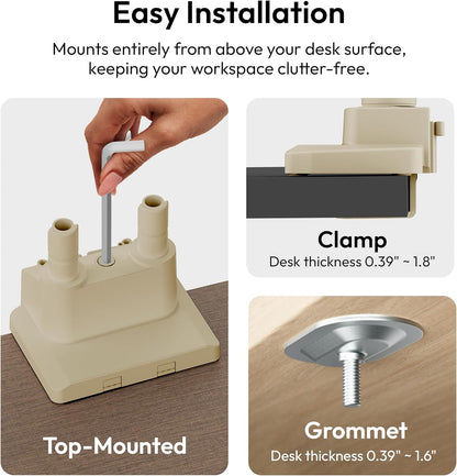 Pixio PS1D Wave Beige Dual Monitor Arm Stand Desk Mount - Fits up to 32 inches Monitors and up to 19.8lbs. VESA Compatibility and Integrated Cable Management